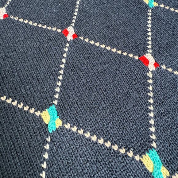 Vtg Preppy Navy Blue Sweater Mens XL Cotton Argyle Nautical Resort Y2K Academia - Picture 9 of 11